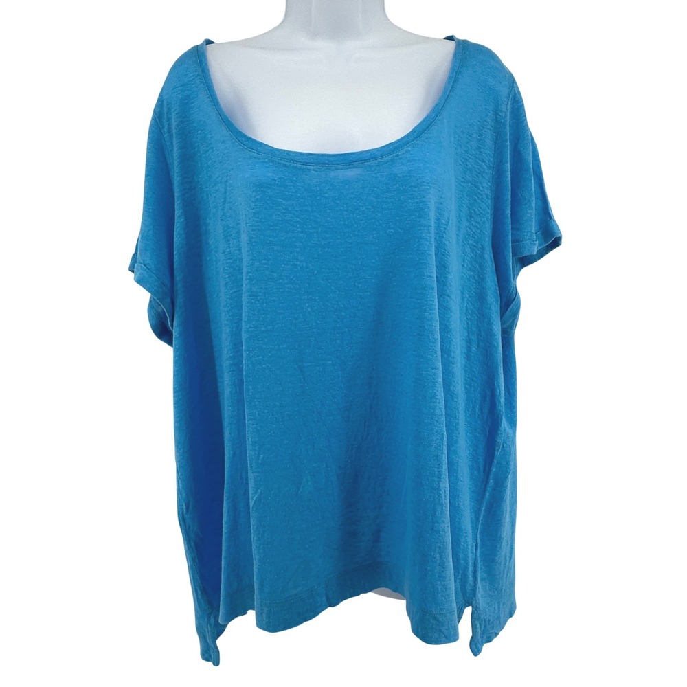J. Jill Love Linen Tee Women 2X Blue Breathable Coastal Lightweight Minimalist